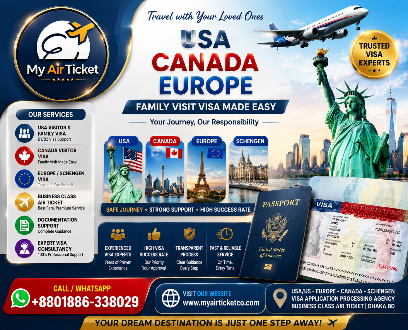 USA, US, Europe, Canada & Schengen Visa Application Processing Agency | Business Class Air Ticket Dhaka BD